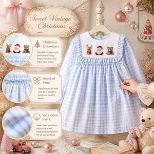 Puresun Fornitura Diretta di Fabbrica Abiti per Bambine in Cotone 100% Morbido con Ricamo Babbo <span class=keywords><strong>Natale</strong></span> e Stampa a Quadri Personalizzata - Product Image 2