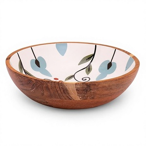 Handmade <b>Eco</b>-Friendly Wood Bowl with Black and White Polka <b>Dot</b> Interior Classic Design for Party Food Serving - Product Image 5