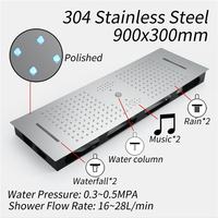 Robinet de douche thermostatique LED en céramique pour salle de bain, corps en laiton, fonction massage par jets, fonction musicale, surface brossée, cascade, pour villa