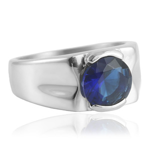 Women's <b>Titanium</b> Steel <b>Ring</b> With Blue Gemstone Bezel Setting Fashion Jewelry Gift - Product Image 5
