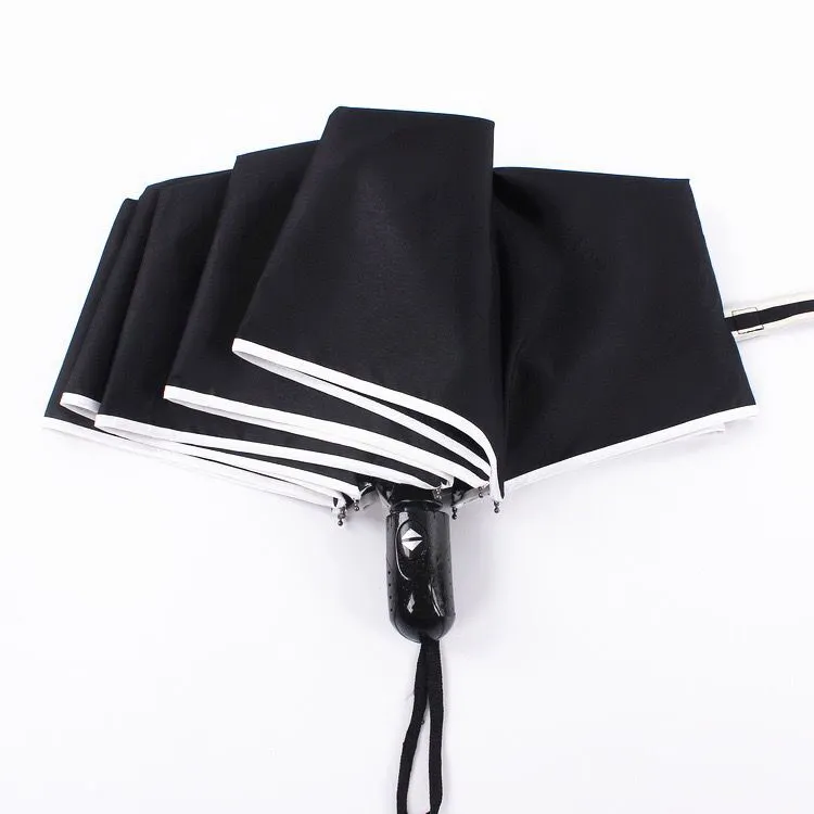 Nouveau parapluie Portable 3 plis imperméable coupe-vent de haute qualité à bord couvert pongé 3 plis pour dame