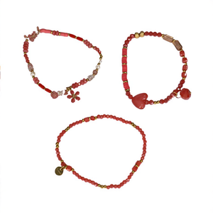 Fashion Beaded <b>Bracelets</b> <b>Set</b> Red Coral Stone PVD Gold Plating 316L Stainless Steel Sustainable Resistant Jewelry Gift - Product Image 2