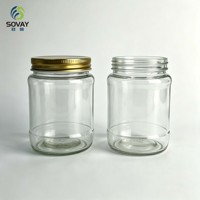 Pot en verre transparent bombé court de 300 ml avec col à vis pour miel, confiture, sauce chili, emballage alimentaire