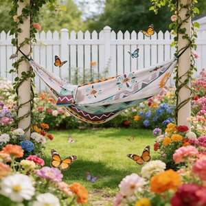 आउटडोर टिकाऊ 2-सीटर वयस्क स्विंग हैममॉक कैंपिंग और यात्रा के लिए कैनवास स्ट्रिप डिजाइन के साथ - Product Image 3