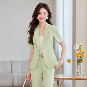 Women's Short Sleeve Blazer Lightweight Breathable Polyester Suit Jacket For Work Summer Casual Wear - Product Image 1
