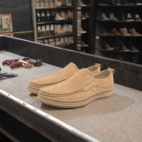 Chaussures décontractées pour hommes en cuir de porc première couche, semelle intermédiaire en mesh, motif Argyle, fermeture éclair, bout ouvert, résistantes à l'abrasion, printemps été hiver