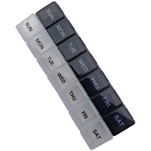 Pilulier hebdomadaire à 7 compartiments, boîte de rangement pour médicaments en plastique transparent noir et blanc pour l'organisation quotidienne des doses - Product Image 1