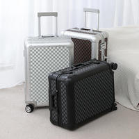Ensemble de valises vintage en aluminium à motif damier de luxe, 20 pouces, valise rigide à roulettes de 24 pouces