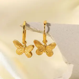 Модные милые элегантные золотые серьги из нержавеющей стали с красивыми блестящими бабочками женские ювелирные изделия