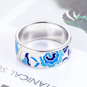 Bague en argent sterling 925 plaqué or 18 carats tendance pour mariage et fiançailles, avec émail, pour femmes - Product Image 2