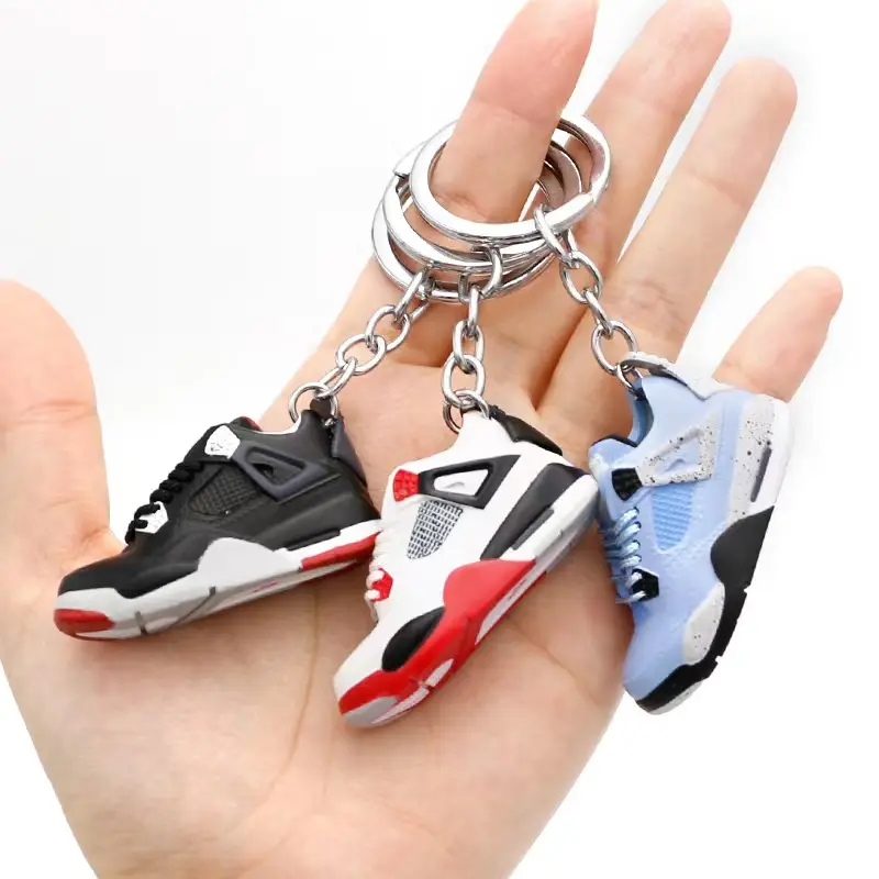 Haute Qualité Doux Pvc Llaveros Mignon 3D 1/6 Caoutchouc AJ4 Sneaker Porte-clés Air Jor dan Mini Sneaker Chaussure Porte-clés