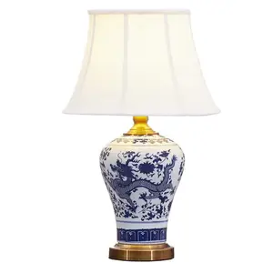 Chinese blue and white vase body hand painted dragon table lamp house decoration interior accessories room light