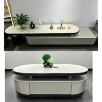 Table basse moderne en verre trempé noir, table basse en MDF noir et blanc avec tiroir pour salon
