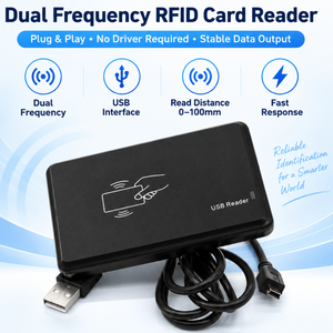 Lecteur de cartes RFID double fréquence, interface USB, lecteur de cartes intelligentes Plug and Play pour système de contrôle d'accès et de stationnement - Product Image 1