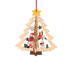 2024 Venta caliente decoración de árbol de Navidad de madera ahueca hacia fuera el colgante de Navidad adornos de madera