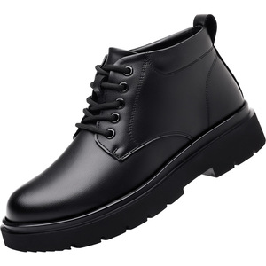 Bottes Martin pour homme, hauteur cheville, bout rond, dessus en cuir, doublure en fourrure, semelle extérieure en caoutchouc, lacets, chaussures décontractées chaudes et isolantes pour l'hiver - Product Image 4