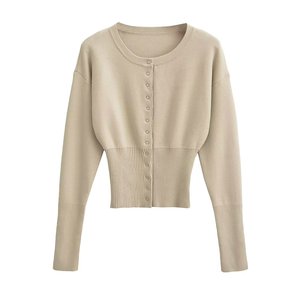 Chique Y2K slim fit gebreide crop top dames streetwear sexy ronde kraag lange mouw <span class=keywords><strong>blouse</strong></span> met knopen trendy herfstoutfits - Product Image 6