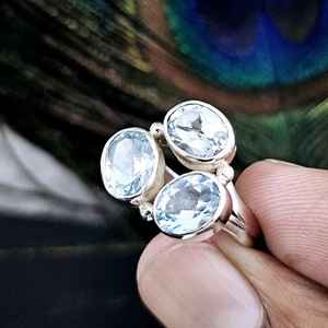 Natural Aquamarine <b>Silver</b> <b>Ring</b> <b>925</b> <b>Silver</b> <b>Ring</b> Aquamarine Gemstone Statement <b>Silver</b> <b>Ring</b> Handmade Boho Handmade - Product Image 4