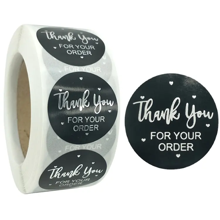 Sicaite Label Kemasan Stiker Murah Logo Kustom Pola Huruf Dicetak Hadiah Terima Kasih Atas Pesanan Anda Foil Emas