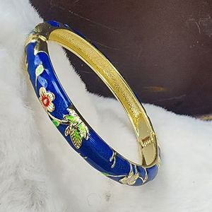 Vintage Ethnic <strong>Engraved</strong> Grain Gold Alloy Bangles Colorful Oil Drip Cat Eye Stone <strong>Diamond</strong> Flower Relief Cloisonne Enamel Bangles