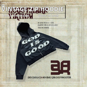 Sudaderas con Capucha de Alta Calidad OMMIZ, Bordado con Apliques, Cierre de Cremallera, Estilo Urbano, Vintage, Desgastado, Tejido de Felpa Francesa - Product Image 2