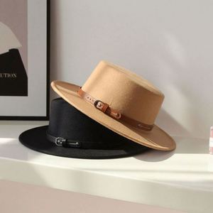 Unisex Wholesale Brand Quality 100% Wool Felt Bowler <b>Hat</b> <b>Flat</b> Top British Style Fedora <b>Hat</b> Felt With Leather Bond - Product Image 2