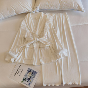 SWD Ensemble <span class=keywords><strong>de</strong></span> vêtements <span class=keywords><strong>de</strong></span> nuit en polaire thermique pour femme, col en V, taille élastique, deux pièces - Product Image 3