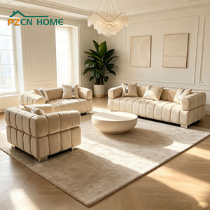 Canapé de luxe chic beige en bouclé, rembourré en mousse haute densité, pour <span class=keywords><strong>salon</strong></span> et appartement - Product Image 1