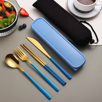 Fabricant chinois de couverts en acier inoxydable 304, cuillère, fourchette, couteaux, ensemble de couverts de voyage dorés pour le camping