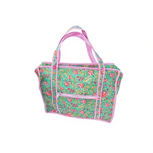 Sac fourre-tout à fermeture éclair en coton rayé imprimé à la main-sac fourre-tout matelassé, cadeau de demoiselle d'honneur, sac de fête nuptiale, sac de nuit avec fermeture éclair - Product Image 1