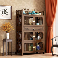 Meuble de rangement multifonctionnel en bambou à 4 niveaux, avec un tiroir et six portes, style chinois moderne, autoportant, pour salon