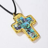 Pendentif croix en mosaïque de coquille d'ormeau plaqué or naturel, incrustation de coquillages irisés, collier porte-bonheur spirituel chrétien