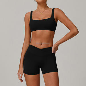 Ensemble de shorts de yoga taille haute respirant effet seconde peau, extensible dans les quatre sens, écologique, grande taille, soutien-gorge de sport pour femme, ensemble 4 pièces - Product Image 1