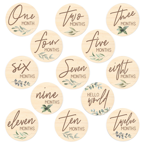Bonjour <span class=keywords><strong>monde</strong></span> en bois poli bébé naissance douche jalon cartes arc-en-ciel Mile pierre disques pour la première année de bébé - Product Image 5