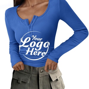 Camisetas Térmicas de Manga Larga de Algodón Puro para Mujer, Otoño 2025, Camisetas de Manga Larga con Botones, Tejido Acanalado, Corte Ajustado, Casual, Básico - Product Image 6