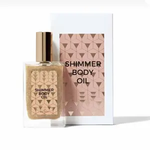 50ml Gold Glow Shimmer Body Oil Liquid Logo personalizzato idratante Body Highlighter Mist per pelle secca Spray Glitter per il corpo