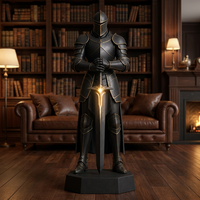 Levensgroot middeleeuws ridderharnas standbeeld premium hars sculptuur vintage Scandinavische kantoordecoratie groot creatief ornament populaire verkoop
