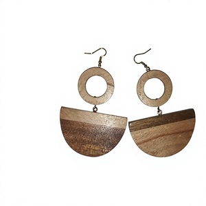 Boucles d'oreilles créoles en résine et bois pour femme, style bohème, plaqué or, forme goutte d'eau avec rayures turquoise, bijoux de mode pour femme - Product Image 5