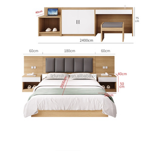 Affordable 3 Star Hotel Bedroom Furniture Sets Complete King <b>Queen</b> Wood <b>Bed</b> Frame with Upholstered Headboard Nightstand TV Desk - Product Image 3