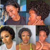 Pixie Cut cheveux humains 13x1 dentelle frontale perruques crépus bouclés court dentelle avant cheveux humains Bob perruques pour les femmes noires