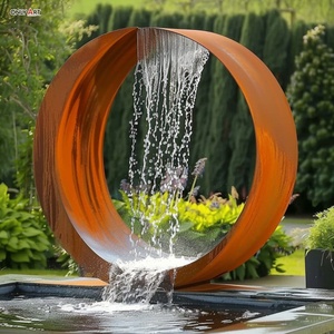 نافورة شلال دائرية كبيرة من الفولاذ الكورتين بتصميم عصري صدئ وفني، ستار مائي مخصص للمنتجعات الخارجية والديكورات الحدائقية - Product Image 6