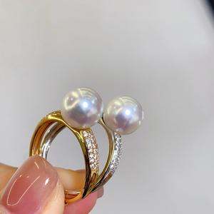 Bague en argent S925 simple et luxueuse avec perle naturelle de 9-10 mm, fabrication artisanale en or, super conservation de la couleur, boîte cadeau incluse - Product Image 2