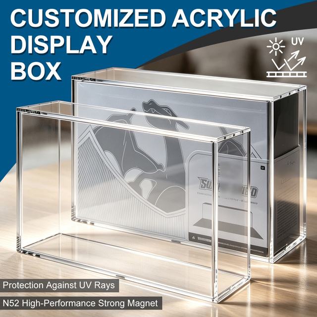 UV Protection Magnetic Clear Acrylic Display Case for Pokemon ETB Cards & Figures, Customizable Dustproof Storage Box