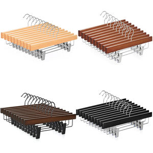 Multi-Color Wooden Pants <strong>Hangers</strong> with Clips Non-Slip Skirt <strong>Hangers</strong> for Jeans, Trousers &amp; Dresses - Product Image 1