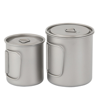 Pot en titane 750 ml/25,4 oz, tasse à café en titane pour l'extérieur avec couvercle, poignée pliable pour le camping, la randonnée et les voyages