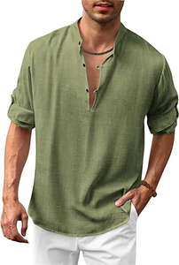 Chemise de plage décontractée en <span class=keywords><strong>coton</strong></span> et <span class=keywords><strong>lin</strong></span> à manches longues pour <span class=keywords><strong>homme</strong></span> - Product Image 4