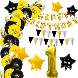 काले सोने जन्मदिन मुबारक बैनर गुब्बारे हीलियम संख्या बच्चा लड़का बच्चों वयस्क 18 30 के लिए पन्नी गुब्बारा जन्मदिन की पार्टी सजावट