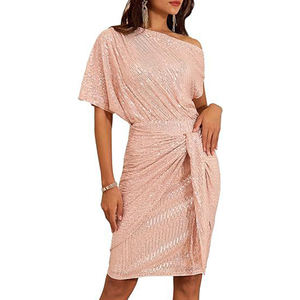 Nuovi abiti da donna alla moda con <span class=keywords><strong>paillettes</strong></span> Sexy a maniche corte da donna tinta unita a matita aderente <span class=keywords><strong>abito</strong></span> da sera <span class=keywords><strong>abito</strong></span> <span class=keywords><strong>Midi</strong></span> da sera - Product Image 2