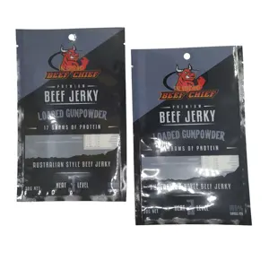 Custom Printing 30g 50g 3 Side Seal Flat Small Sachet Beef Jerk Packaging Mylar Bags with hanging hole