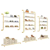 Tas Handtas Schoen Winkel Rvs Display Rekken Muur Schoenen Plank, 3/4/5 Tiers Boutique Gold Wandmontage Schoenen Stand